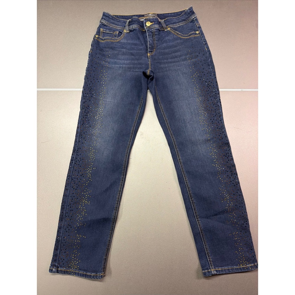 Chico's‎ SO Slimming Sz 0 Bootcut Jeans 28x28 Dark Wash Studded Stretch